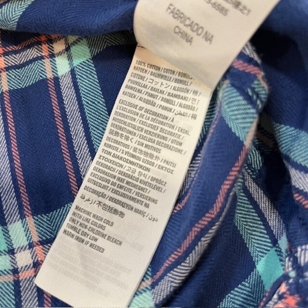 Hollister Youth Blue/Turquiose Flannel Button Down Top Size XS - Picture 5 of 8